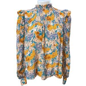 Sea New York Blouse Biarritz Floral Smocked Ruffle neck,Sleeve ballon  Size XS